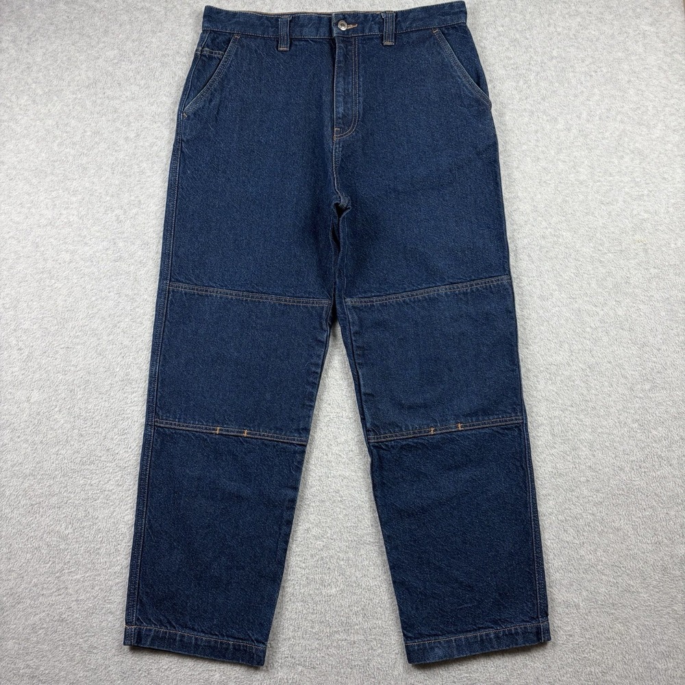 Stussy Jeans Mens 34x28 Blue Work Gear Double Knee Dark Wash Denim Skater Grunge